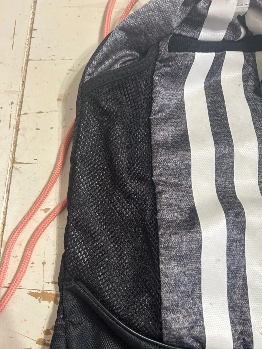adidas Black Drawstring Backpack with Pink Accents and White Stripes - Picture 3 of 10